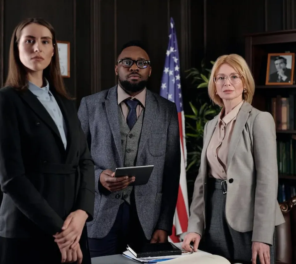 Legal team reviewing a case file